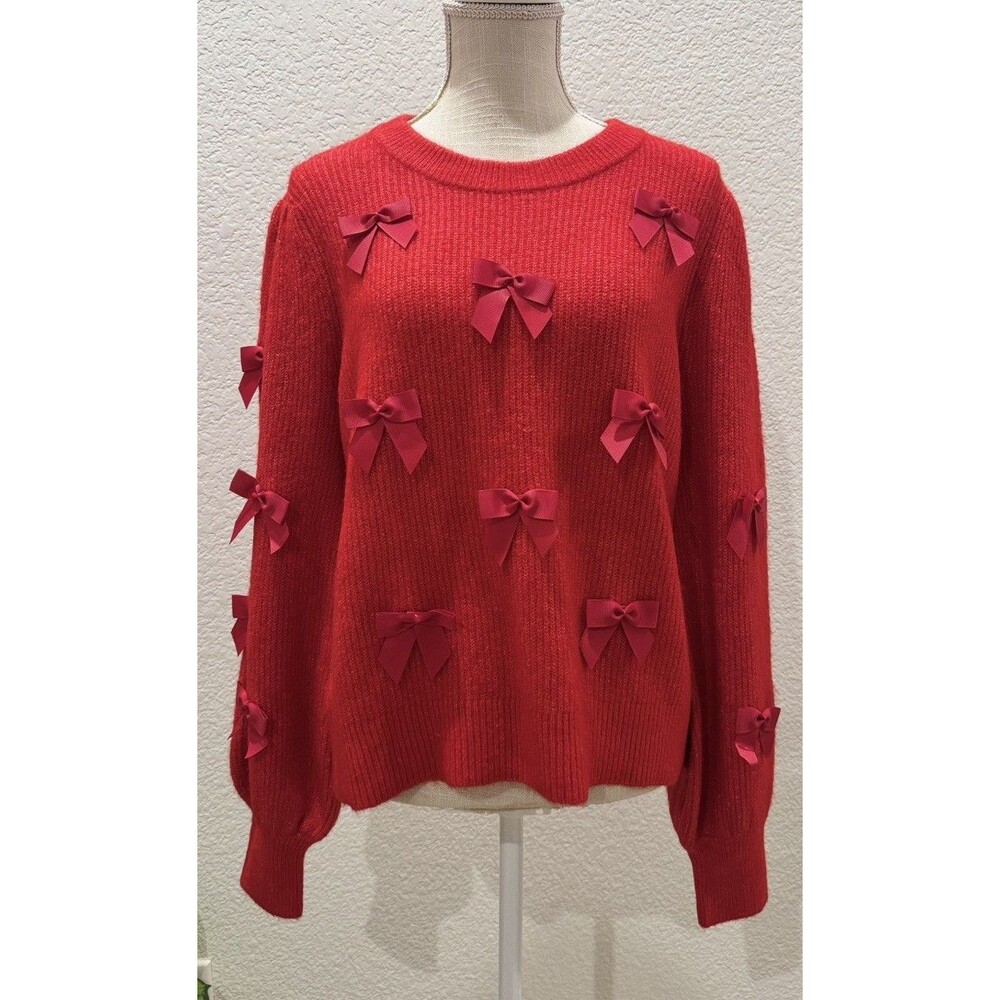 Lilly Pulitzer Zarie Red Knit Crew Neck Sweater w/ red Bow. Size M